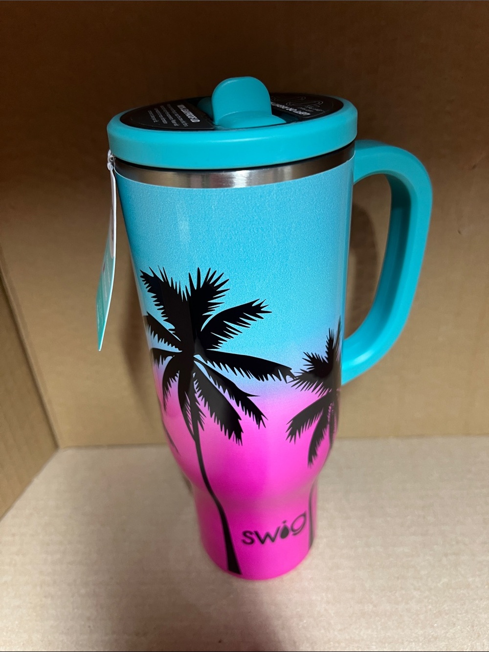 Swig Palm Sunset Travel Mug - Turquoise & Pink